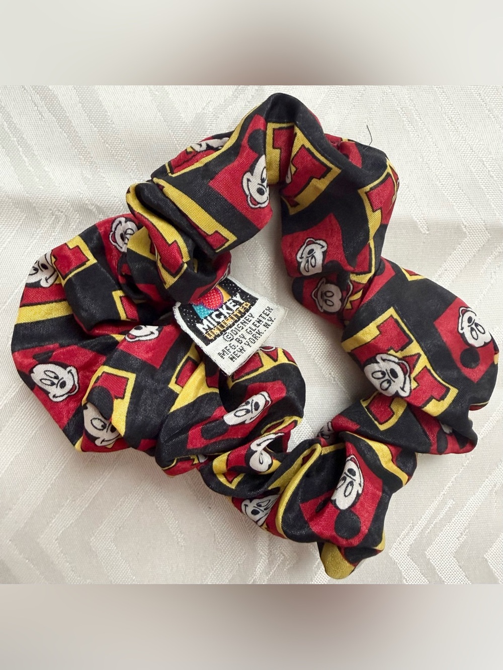VTG Disney Mickey Mouse Black, Red & Yellow Scrunchie Hair Accessory